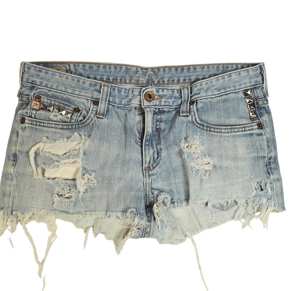 Big Star Studded Distressed Denim Shorts Light Wash Cut Offs Made in USA Size 29